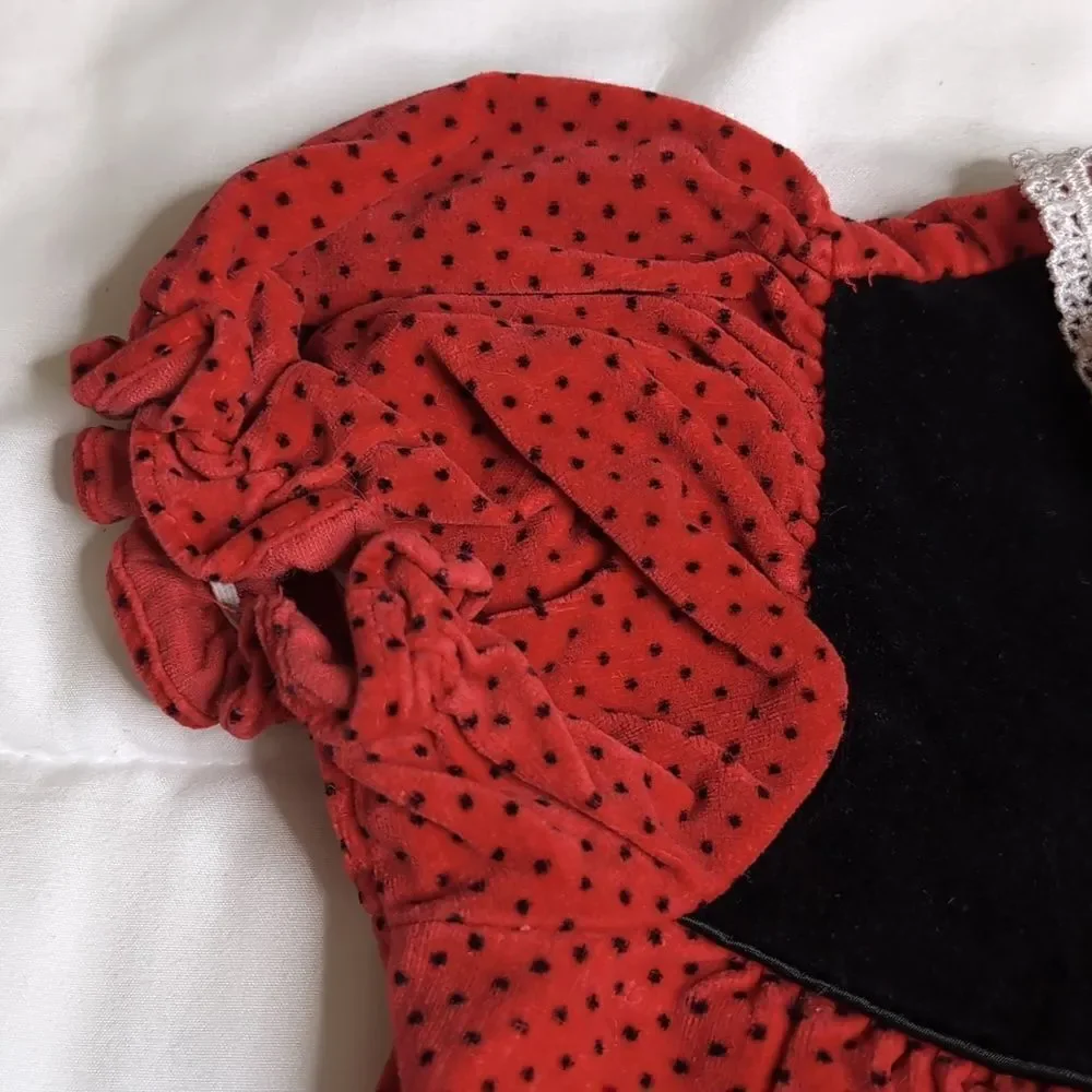 Vintage 24 months Baby Girl Cotton Short Sleeve Romper Red with Black Polka Dots